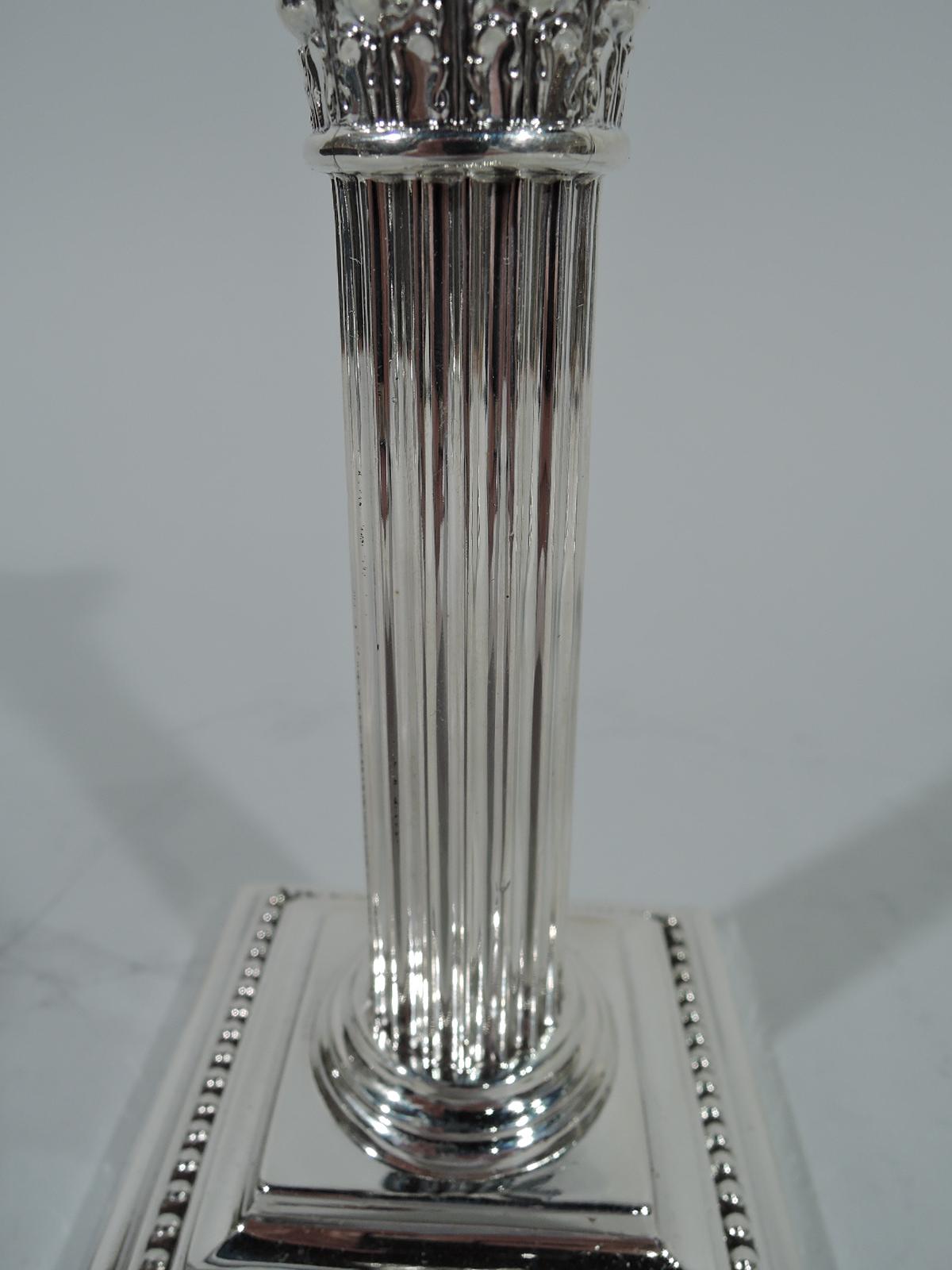 Pair of Antique Gorham Sterling Silver Classical Column Candlesticks In Good Condition In New York, NY