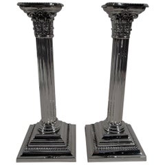 Pair of Antique Gorham Sterling Silver Classical Column Candlesticks