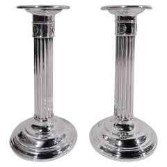 Pair of Antique Gorham Sterling Silver Classical Column Candlesticks