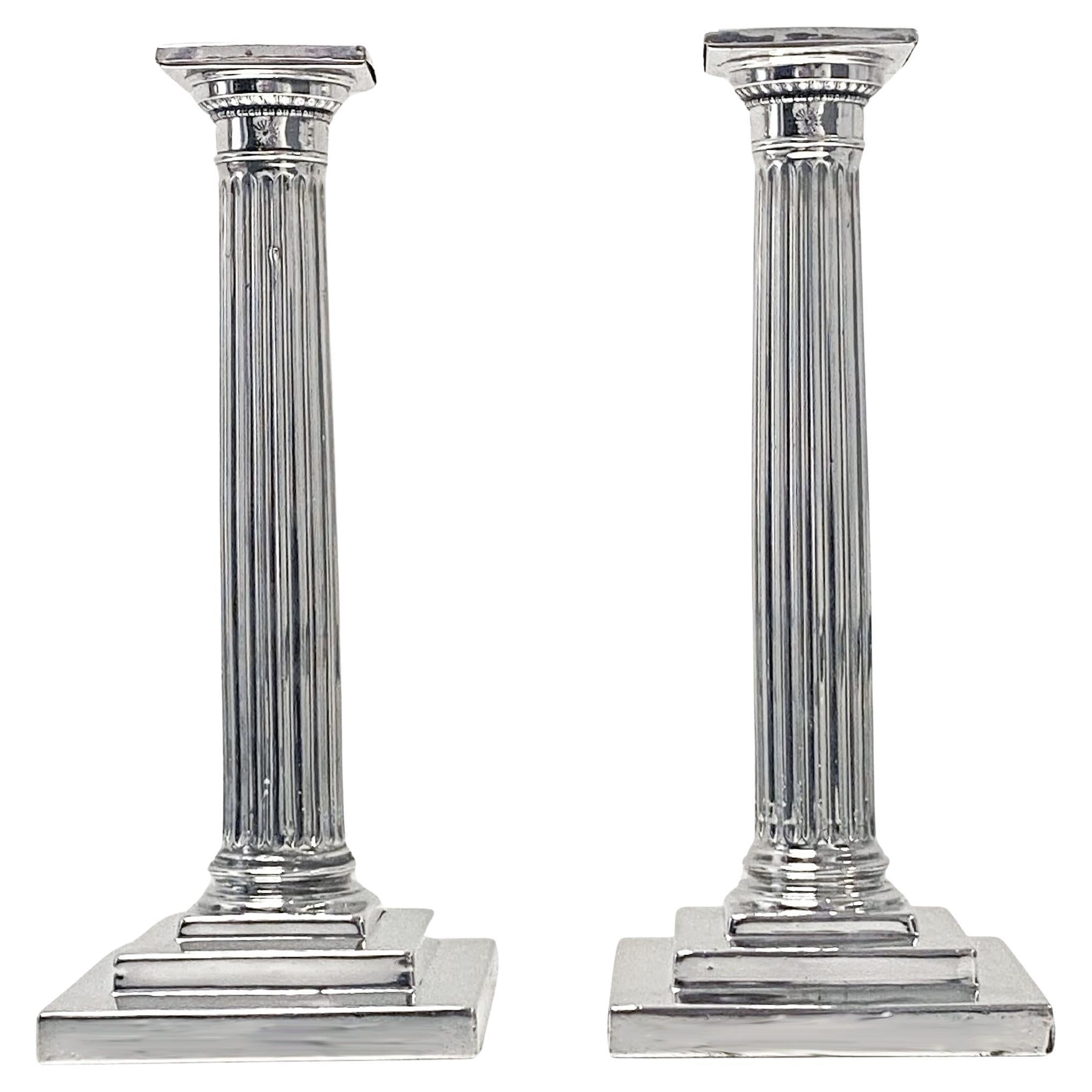 Pair of Antique Gorham Sterling Silver Column Candlesticks