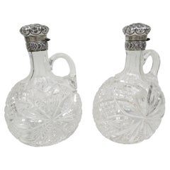 Pair of Antique Gorham Victorian Cut-Glass & Sterling Silver Decanters