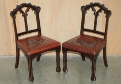PAIR OF ANTIQUE GOTHIC A.W.N PUGIN SIDE CHAIRS CHIPPENDALE CLUSTER COLUMN LEGs