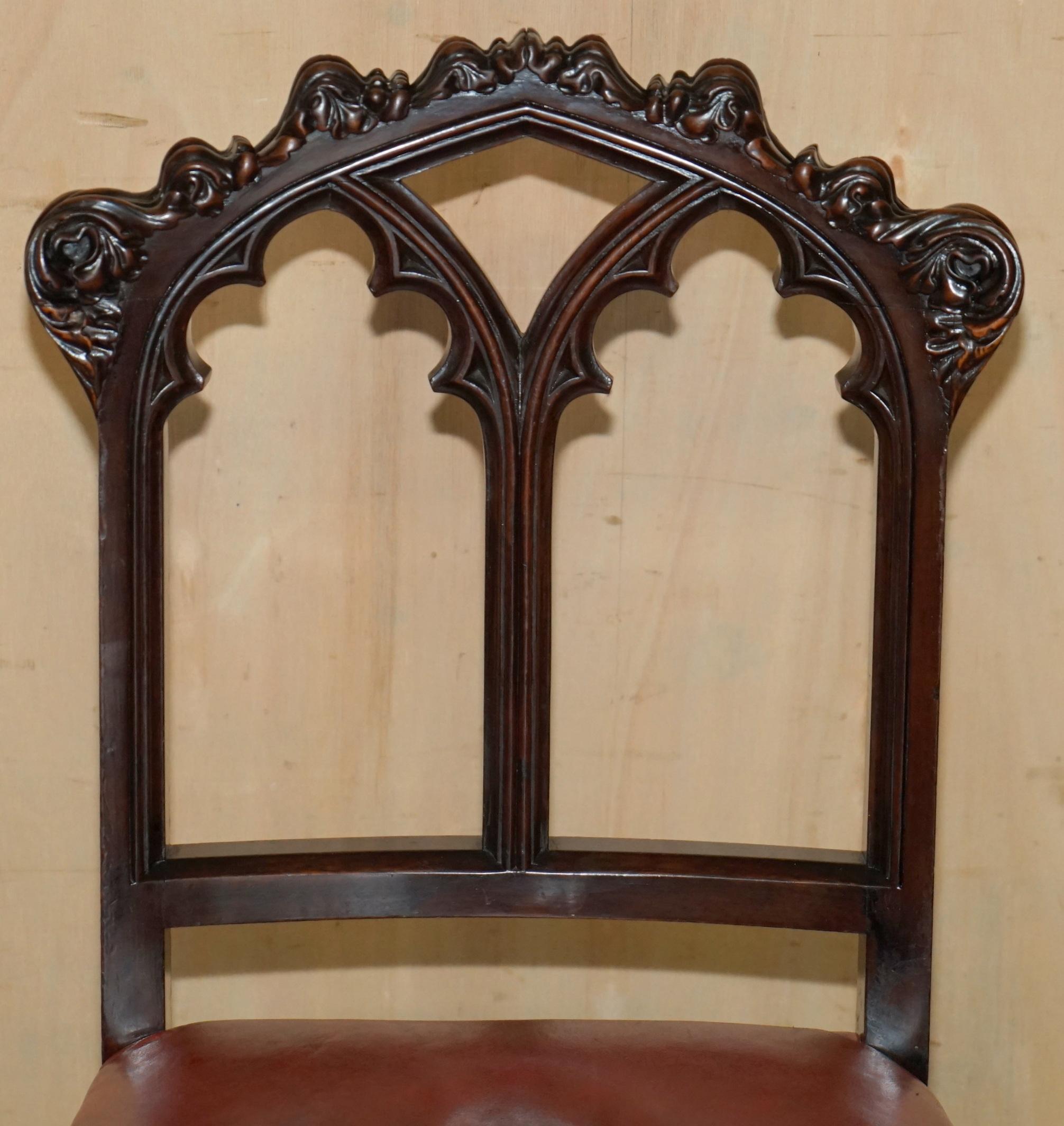 Hand-Crafted PAIR OF ANTIQUE GOTHIC A.W.N PUGIN SIDE CHAIRS CHIPPENDALE CLUSTER COLUMN LEGs For Sale