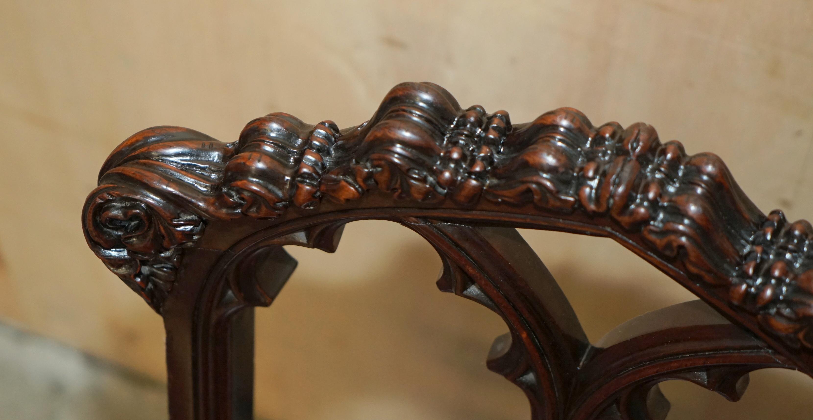 Leather PAIR OF ANTIQUE GOTHIC A.W.N PUGIN SIDE CHAIRS CHIPPENDALE CLUSTER COLUMN LEGs For Sale