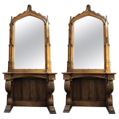 Pair of Antique Gothic Console Tables and Mirrors from Manchester Town Hall
