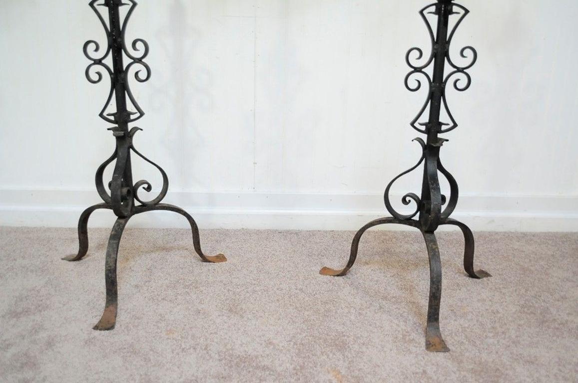 Pair of Antique Gothic Mission Arts & Crafts Wrought Iron Candelabras Church 4