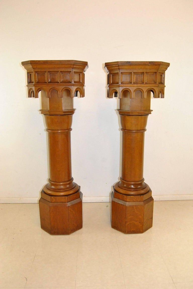 Pair of Antique Gothic Oak Pillars / Pedestals 53 1/2" at 1stDibs