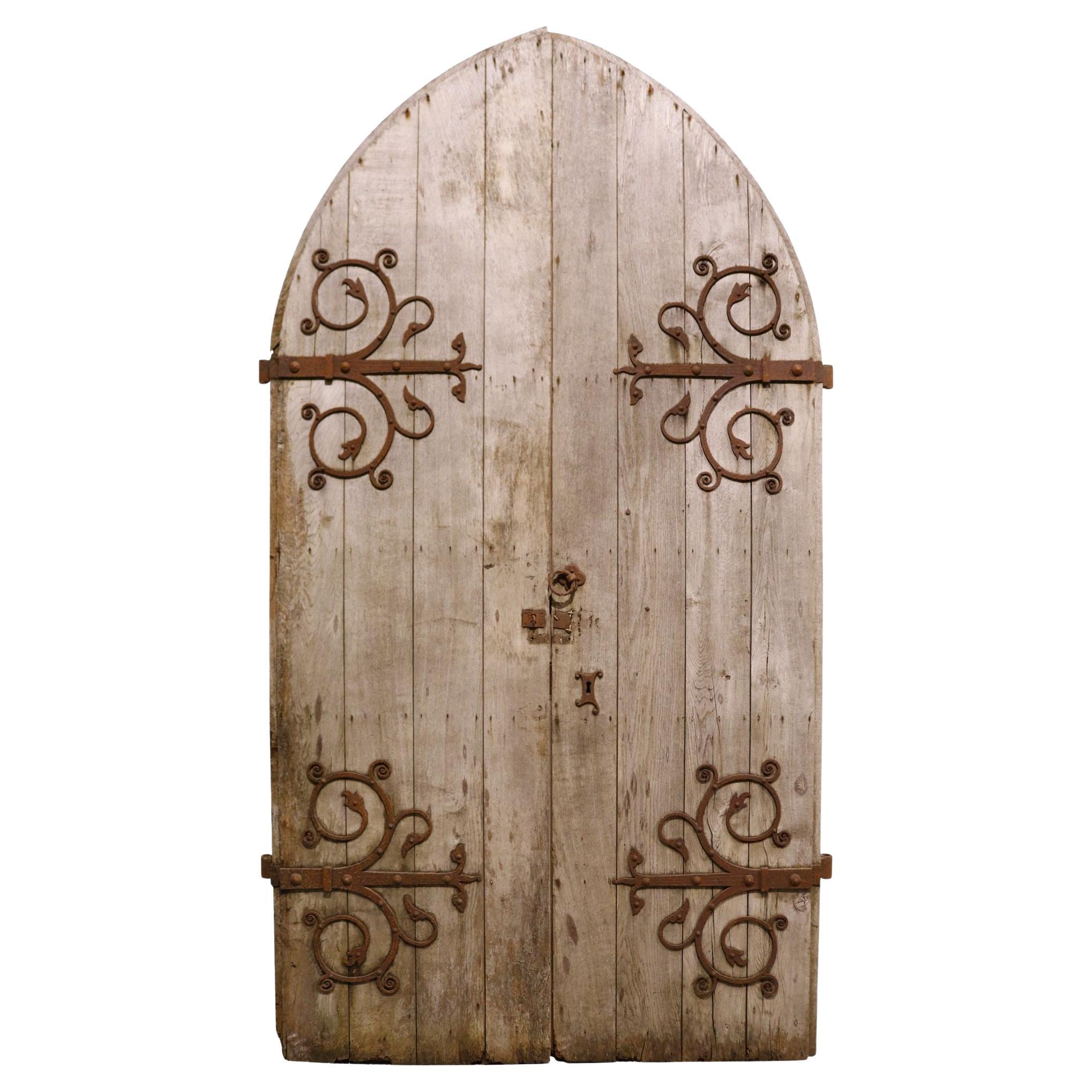 Pair of Antique Gothic Style Church Doors For Sale