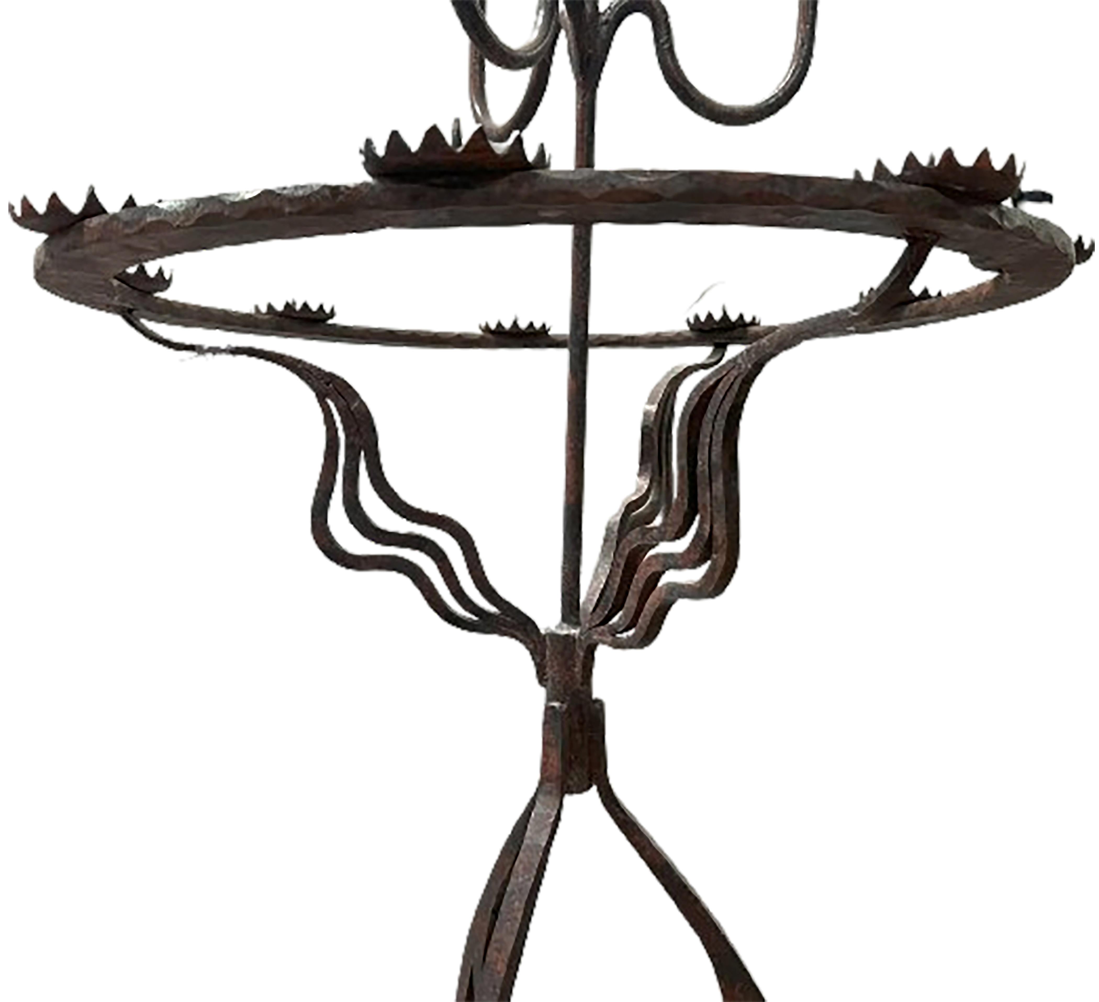 Wrought Iron Pair of Antique Gothic Style Pedestal Candelabra Torcheres For Sale