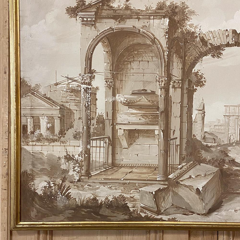 Pair of Antique Grand Framed Gouache Paintings of Roman Ruins 4