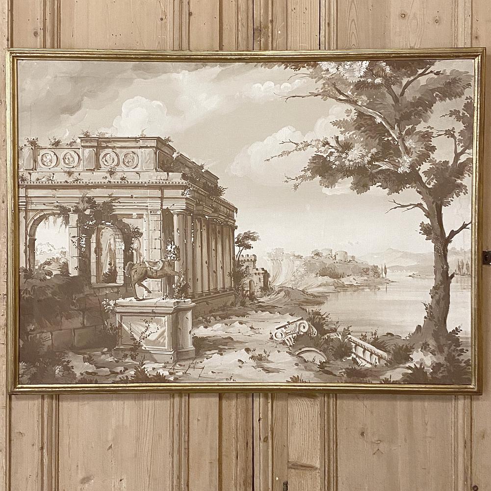 Pair of Antique Grand Framed Gouache Paintings of Roman Ruins 5