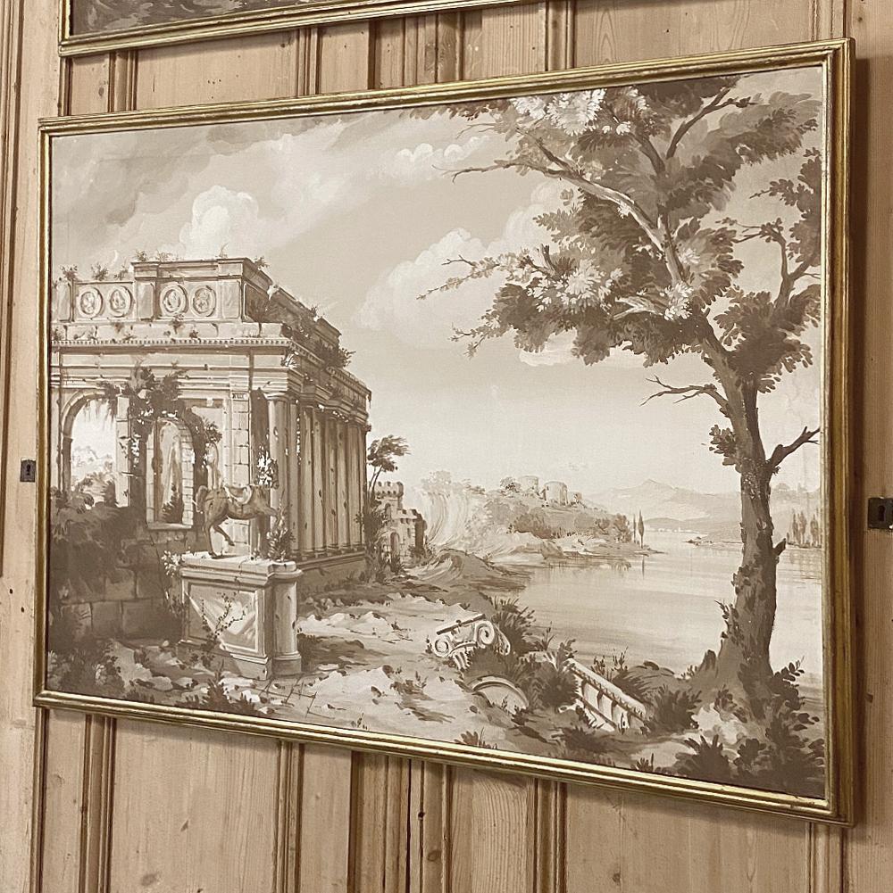 Pair of Antique Grand Framed Gouache Paintings of Roman Ruins 6