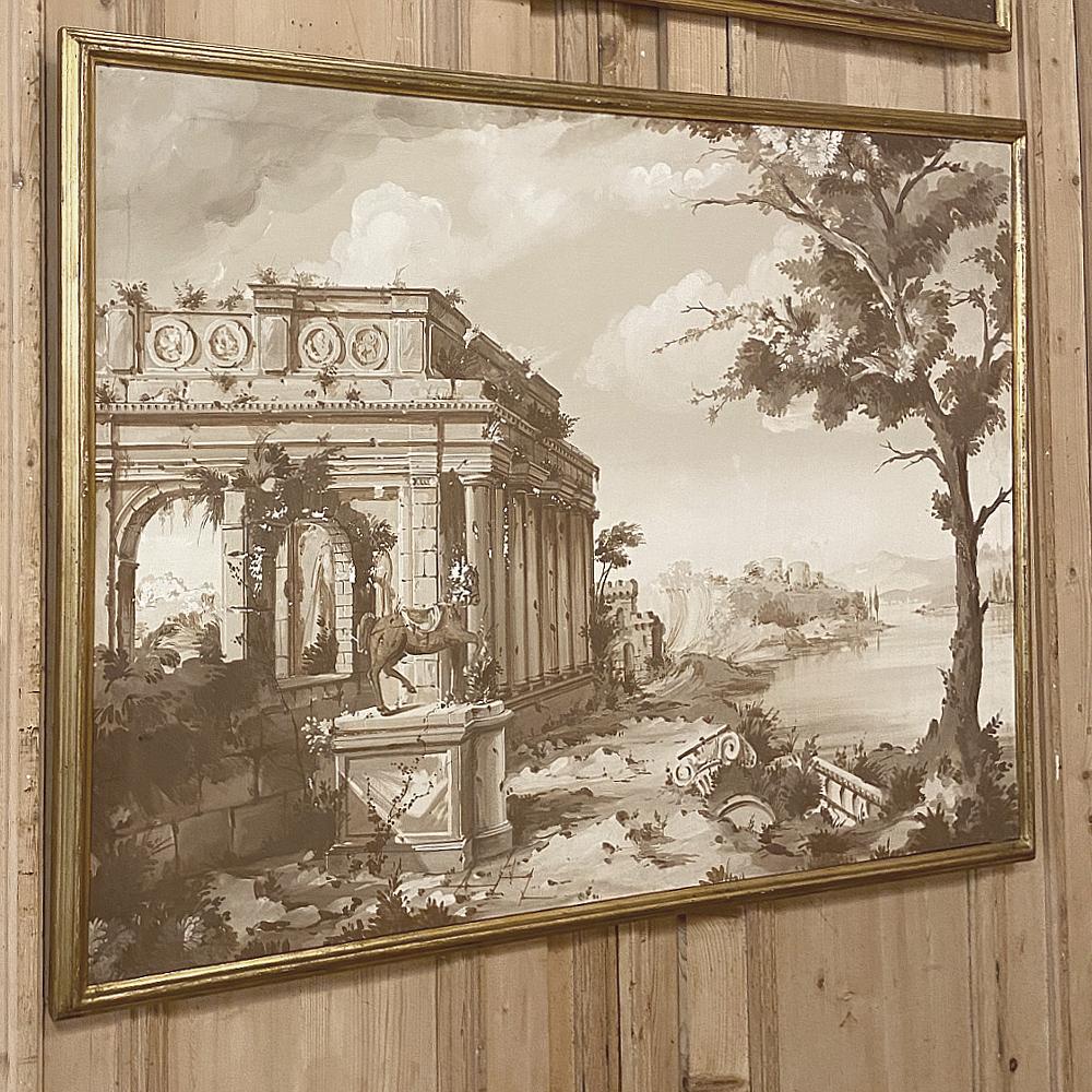Pair of Antique Grand Framed Gouache Paintings of Roman Ruins 7