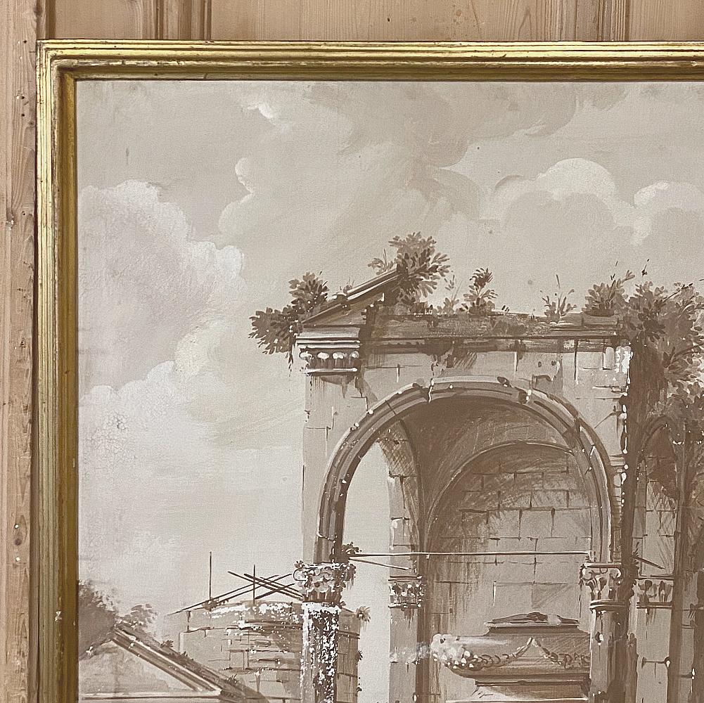 Pair of Antique Grand Framed Gouache Paintings of Roman Ruins 1