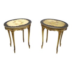 Pair Of Antique Grand Rapids French Hand Painted Oval Side Tables With