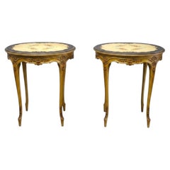 Pair Of Antique Grand Rapids French Hand Painted Oval Side Tables With