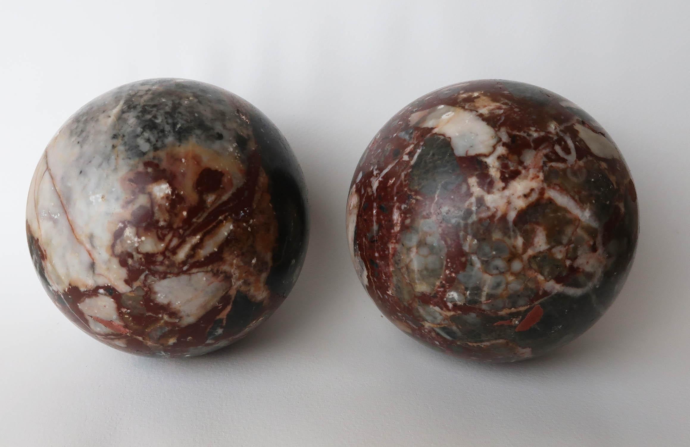 Pair of Antique Grand Tour Breccia Marble Orbs. Italy C.1850 2