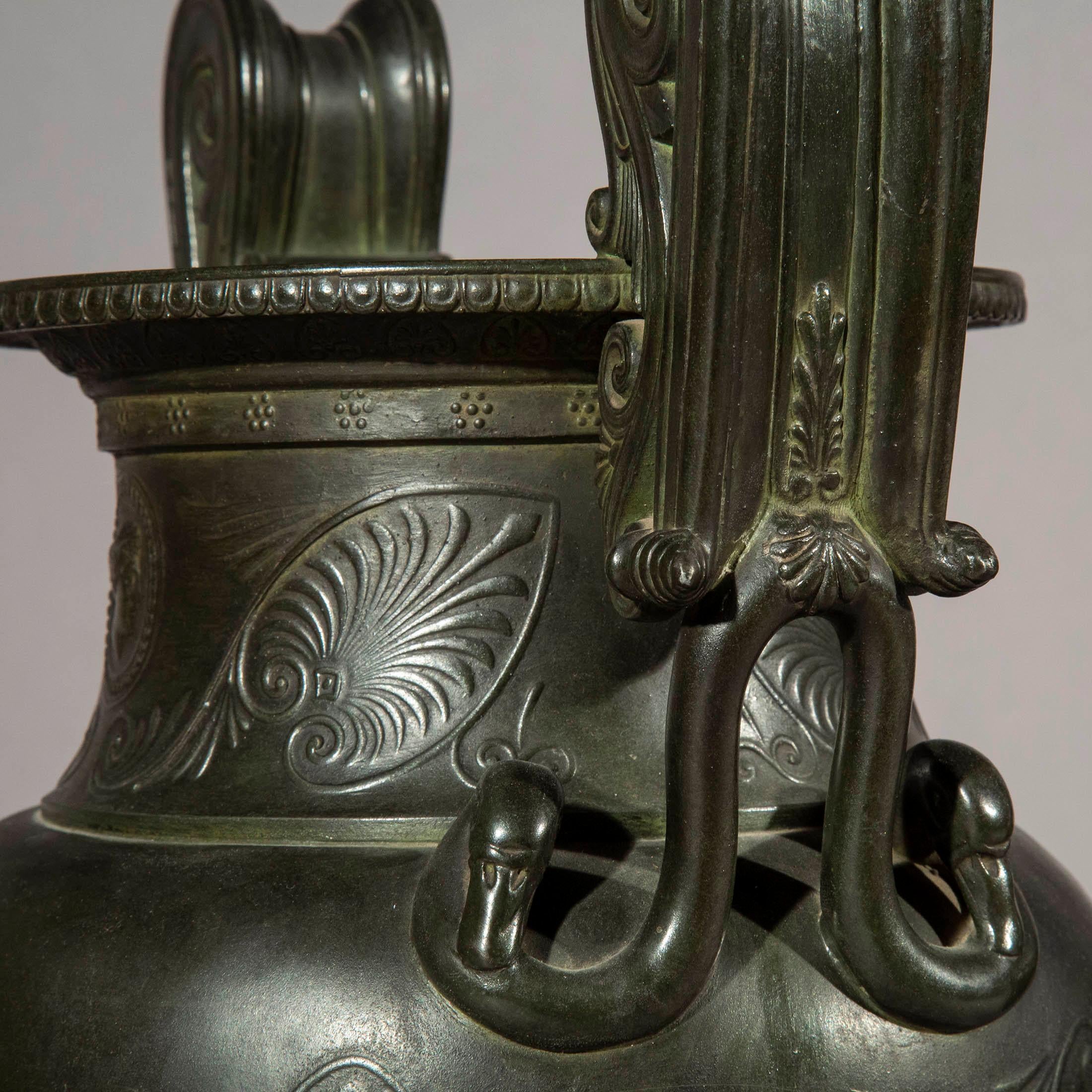 Pair of Antique Grand Tour Bronze Volute Krater Vases, 19th Century 2