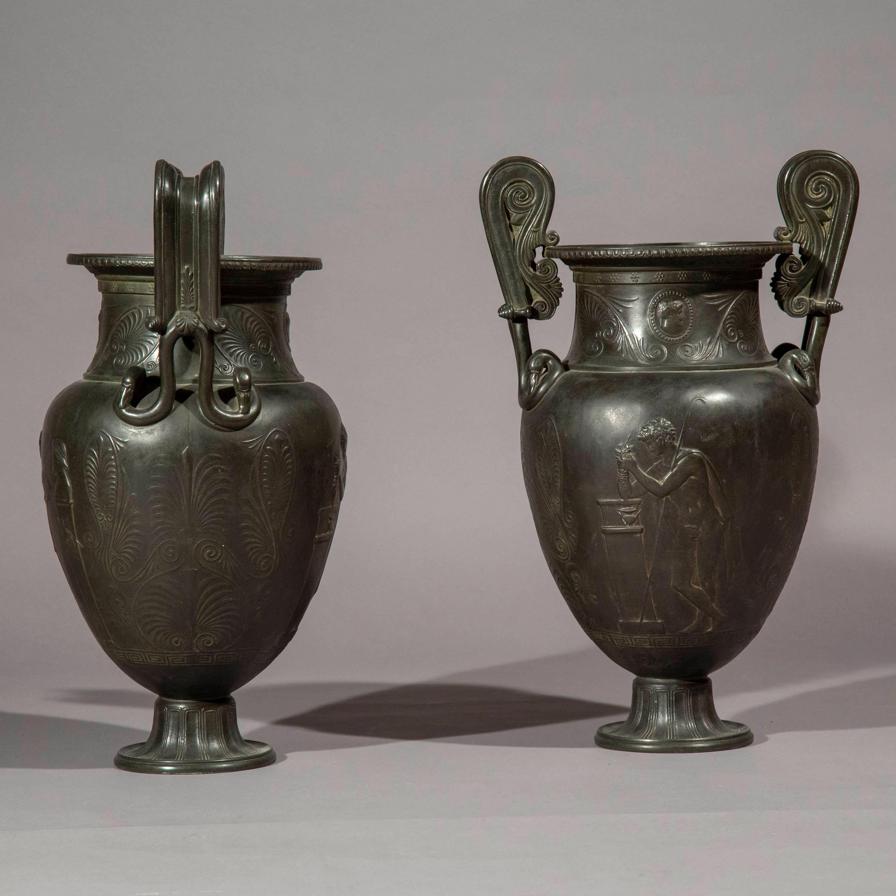 Pair of Antique Grand Tour Bronze Volute Krater Vases, 19th Century 5