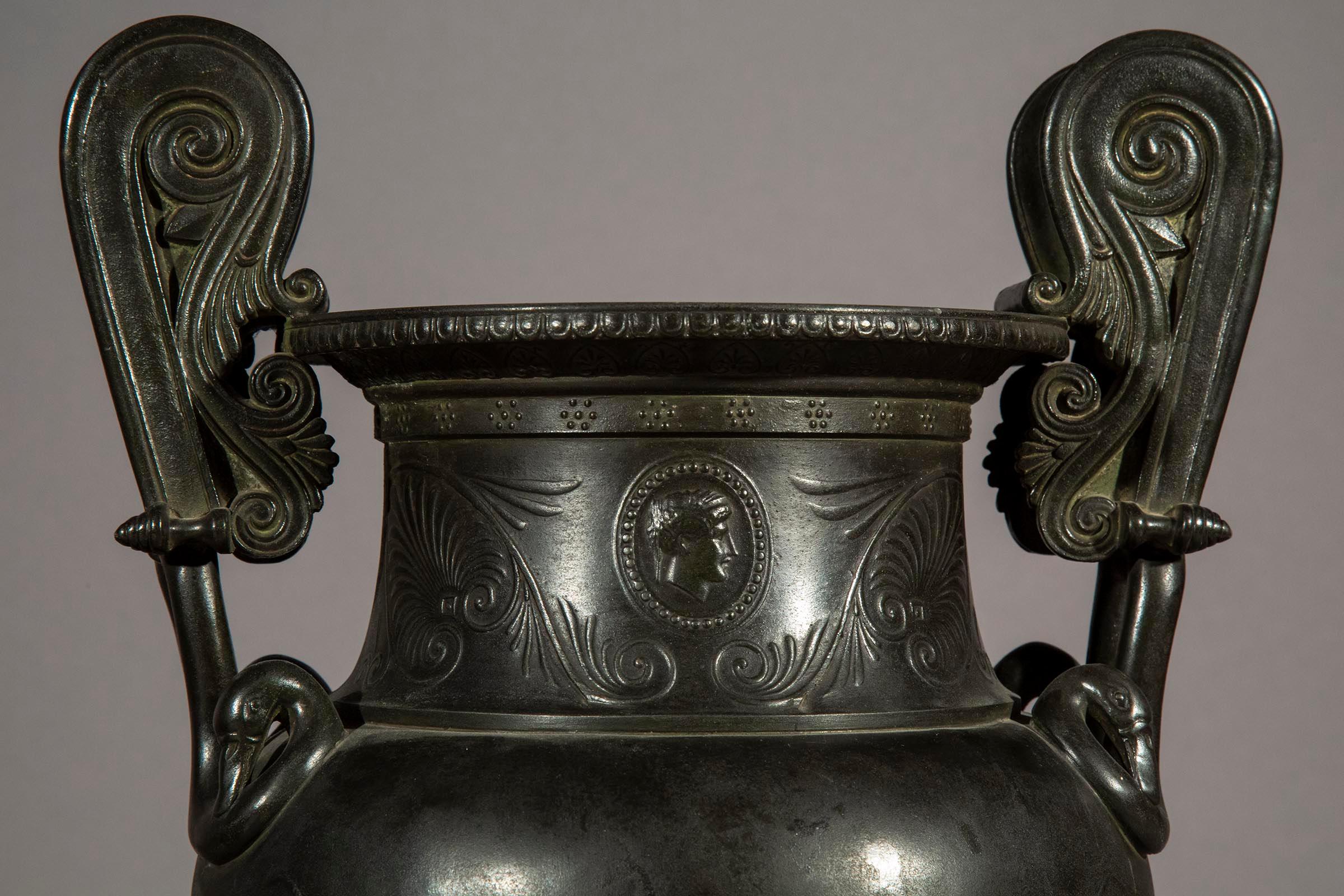 Pair of Antique Grand Tour Bronze Volute Krater Vases, 19th Century 8