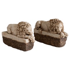 Pair of Antique Grand Tour Canova Lions