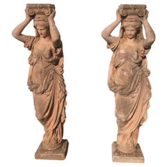 Pair of Antique Greek Cariatide Stone Statues, 1950s