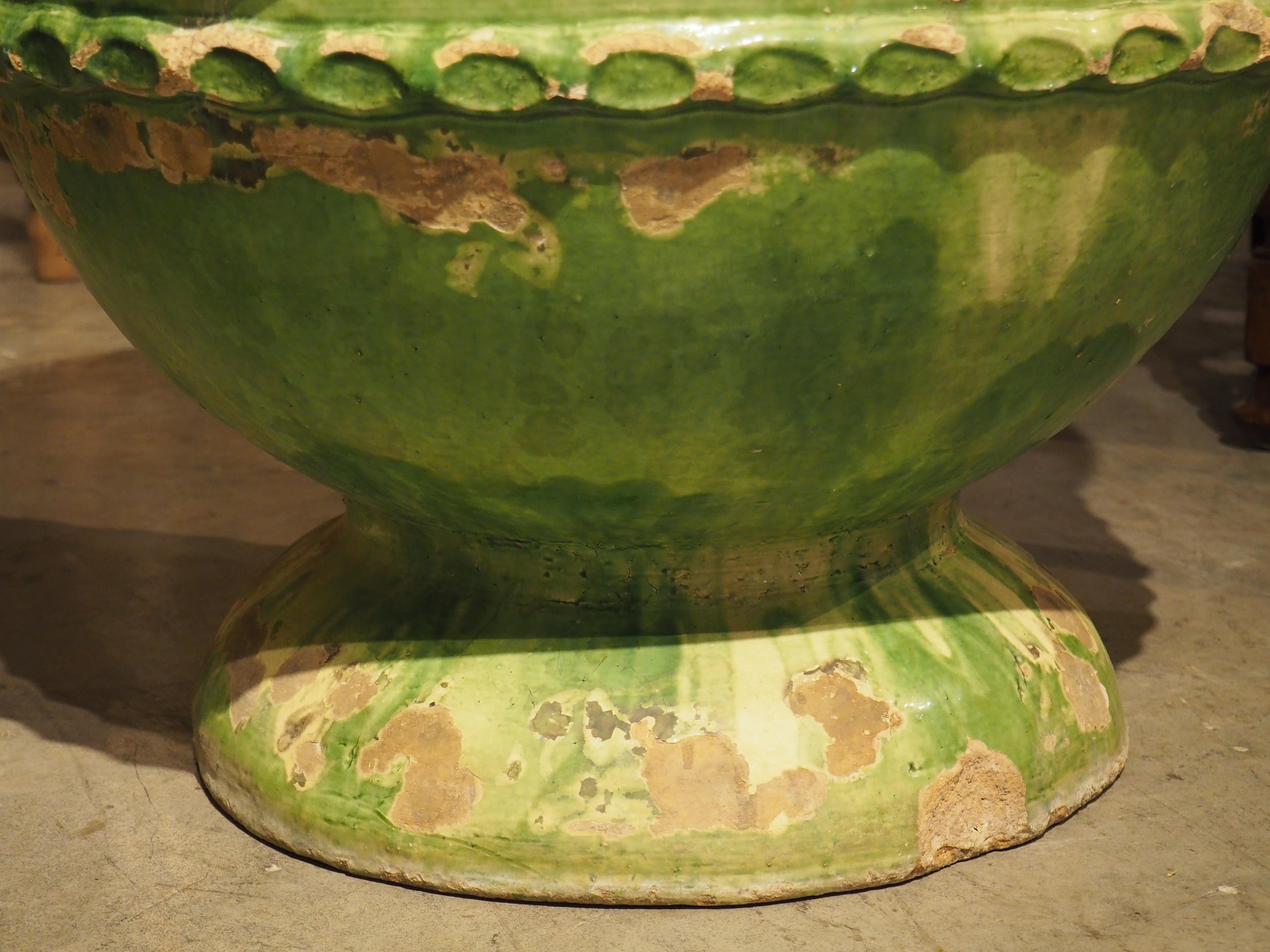 Terracotta Pair of Antique Green Glazed Terra Cotta Pots from Salon-de-Provence, France