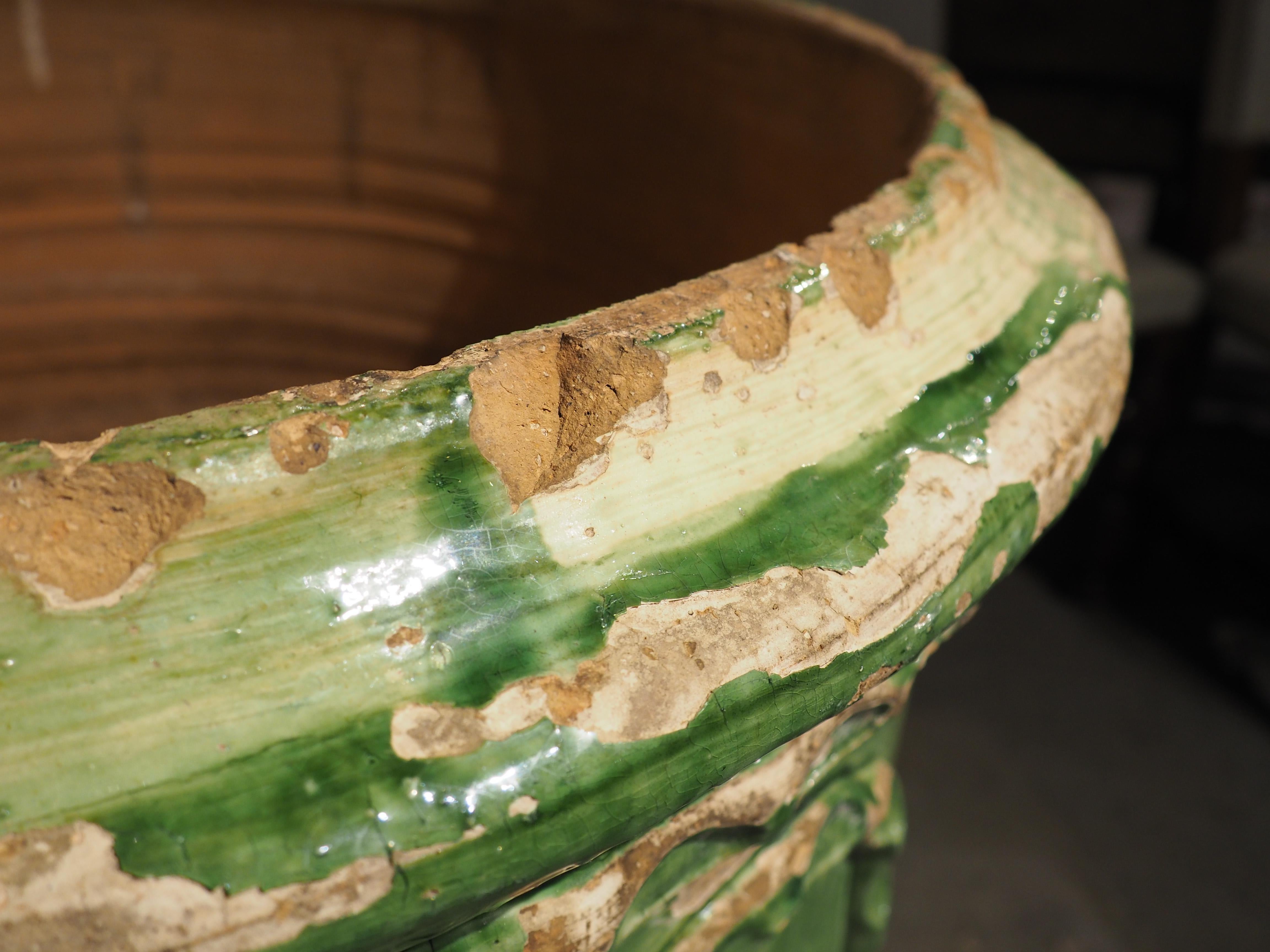 Pair of Antique Green Glazed Terra Cotta Pots from Salon-de-Provence, France 1