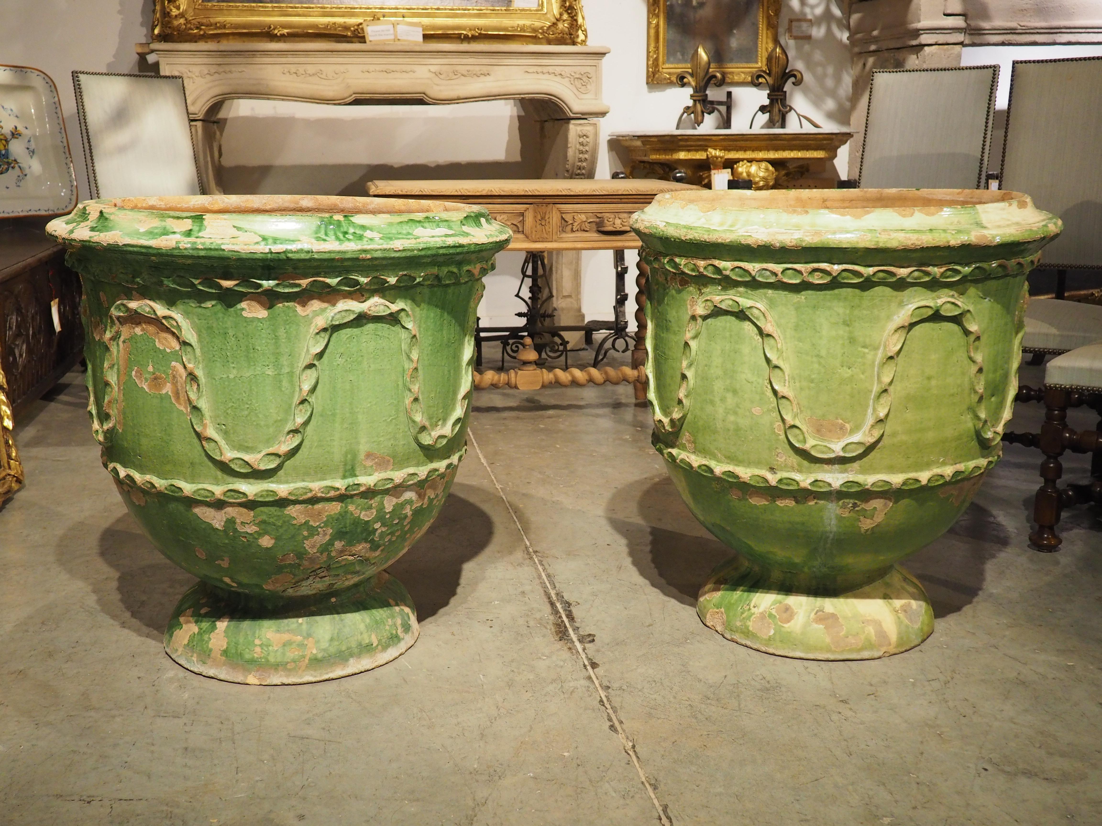 Pair of Antique Green Glazed Terra Cotta Pots from Salon-de-Provence, France 5