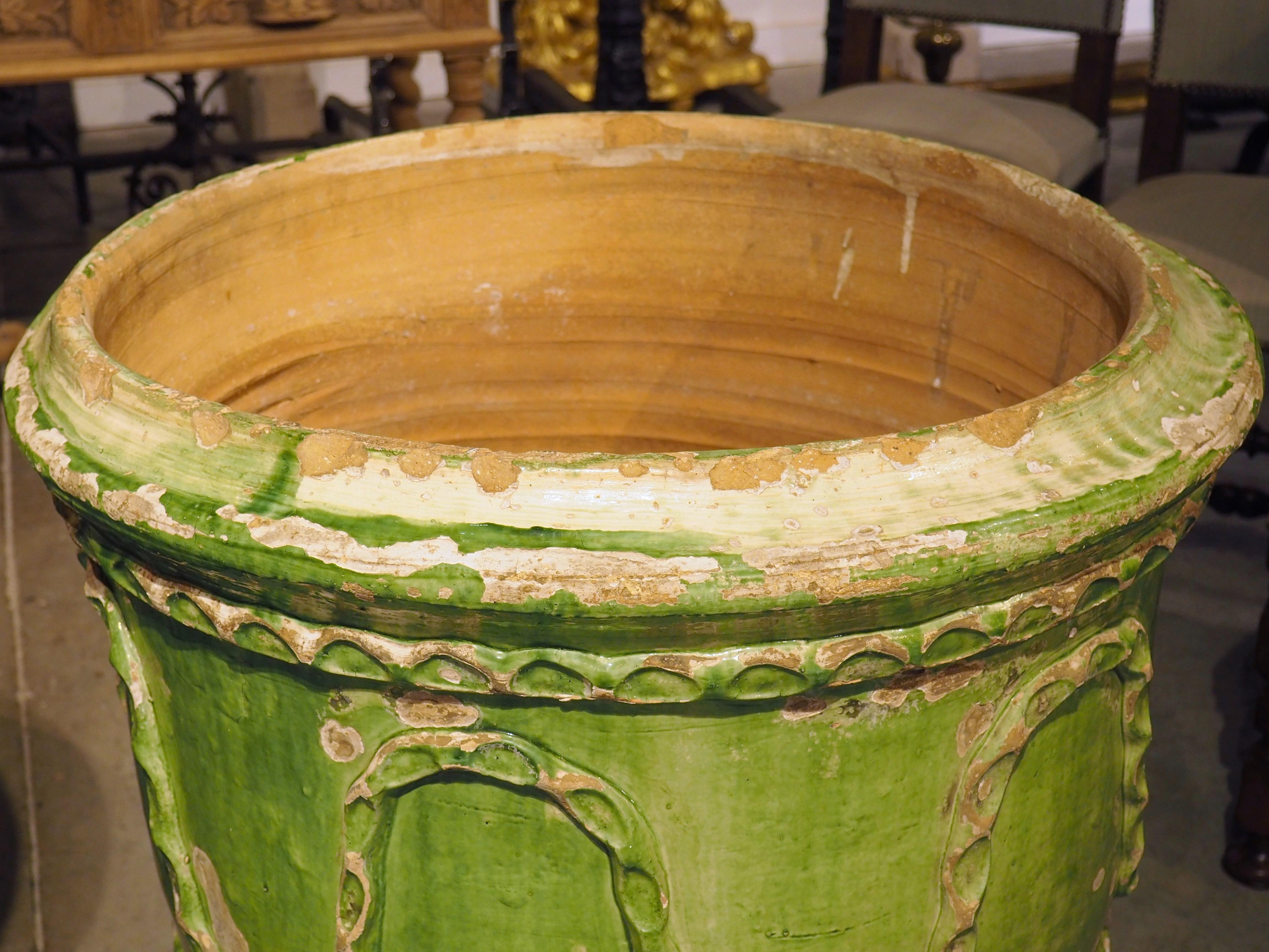 French Pair of Antique Green Glazed Terra Cotta Pots from Salon-de-Provence, France