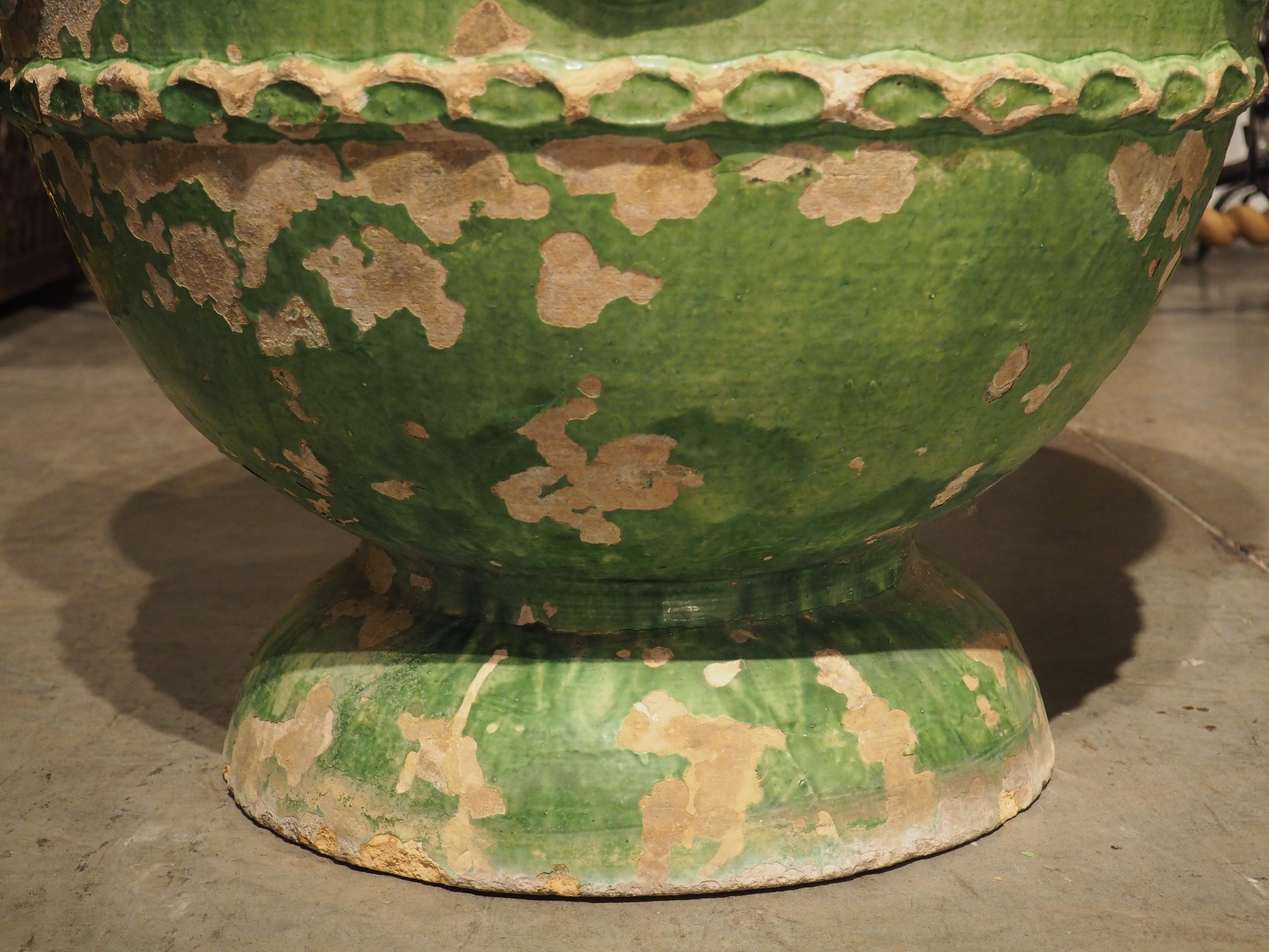 19th Century Pair of Antique Green Glazed Terra Cotta Pots from Salon-de-Provence, France