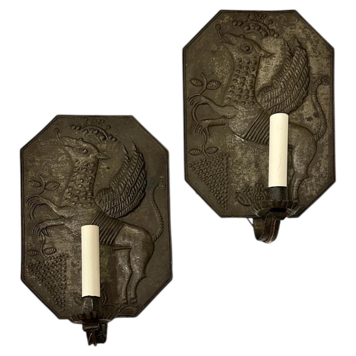 Pair of Antique Griffin Sconces For Sale