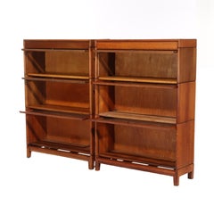 Pair Of Antique Gunn Oak 3 Stack Barrister Bookcases C1920