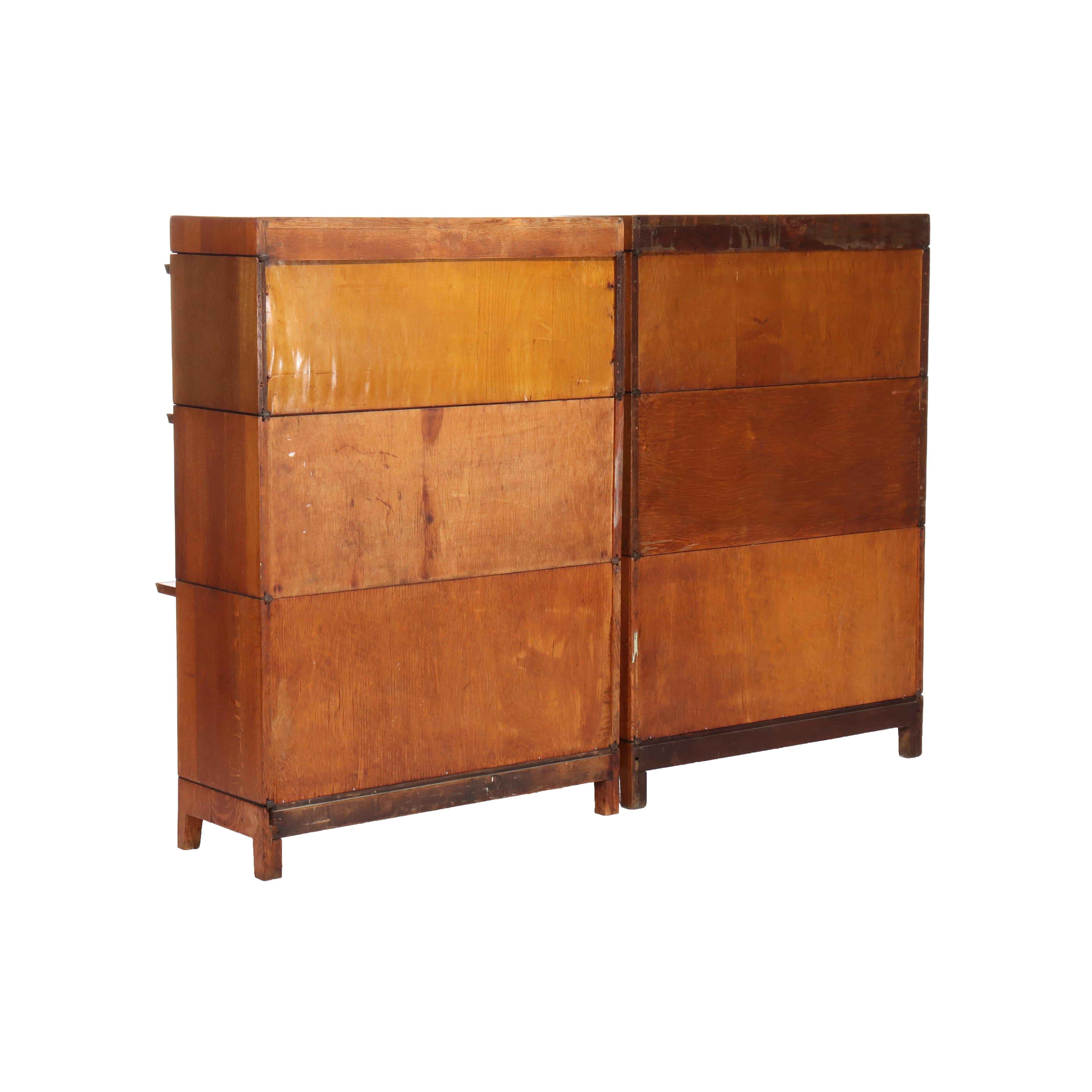 Pair Of Antique Gunn Oak 3 Stack Barrister Bookcases C1920 in vendita 2