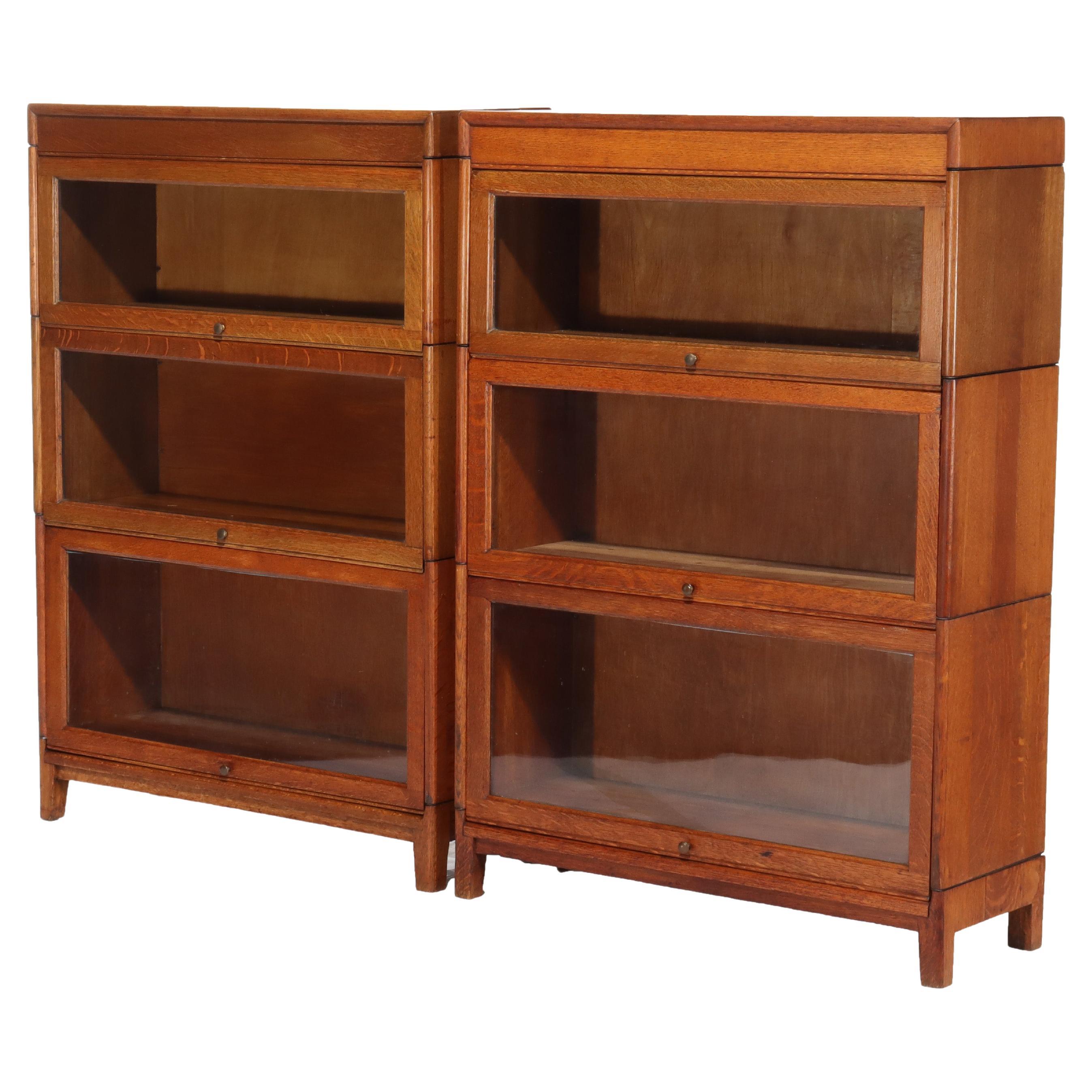 Pair Of Antique Gunn Oak 3 Stack Barrister Bookcases C1920