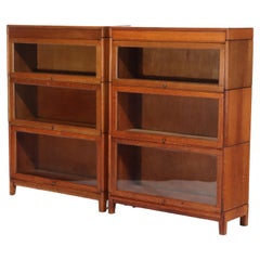 Pair Of Antique Gunn Oak 3 Stack Barrister Bookcases C1920