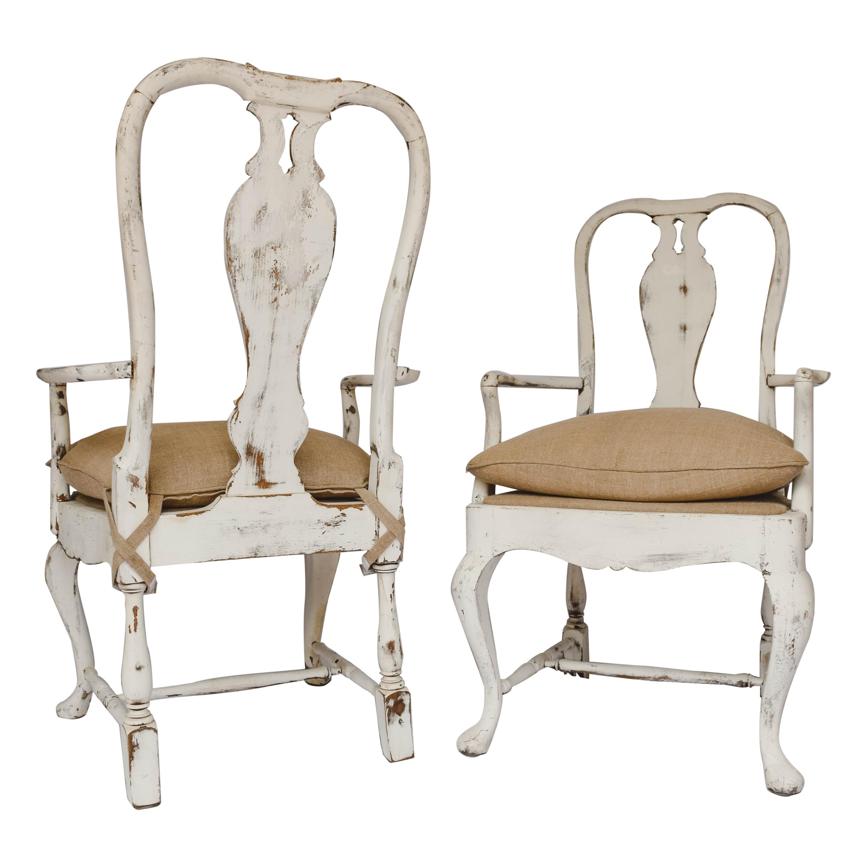 Pair of Antique Gustavian Painted Armchairs