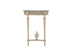 Pair of "antique" Half-Moon Consoles in Gray Lacquered Louis XVI Style