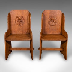 Paar antike Dielenstühle, Englisch, Eiche, Landhaussitz, Seite, Edwardian