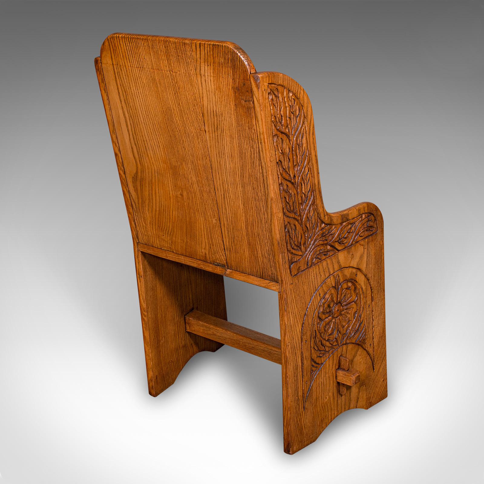 Pair of Antique Hall Chairs, English, Oak, Country House Seat, Side, Edwardian (Eichenholz) im Angebot