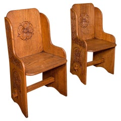Pair of Antique Hall Chairs, English, Oak, Country House Seat, Side, Edwardian