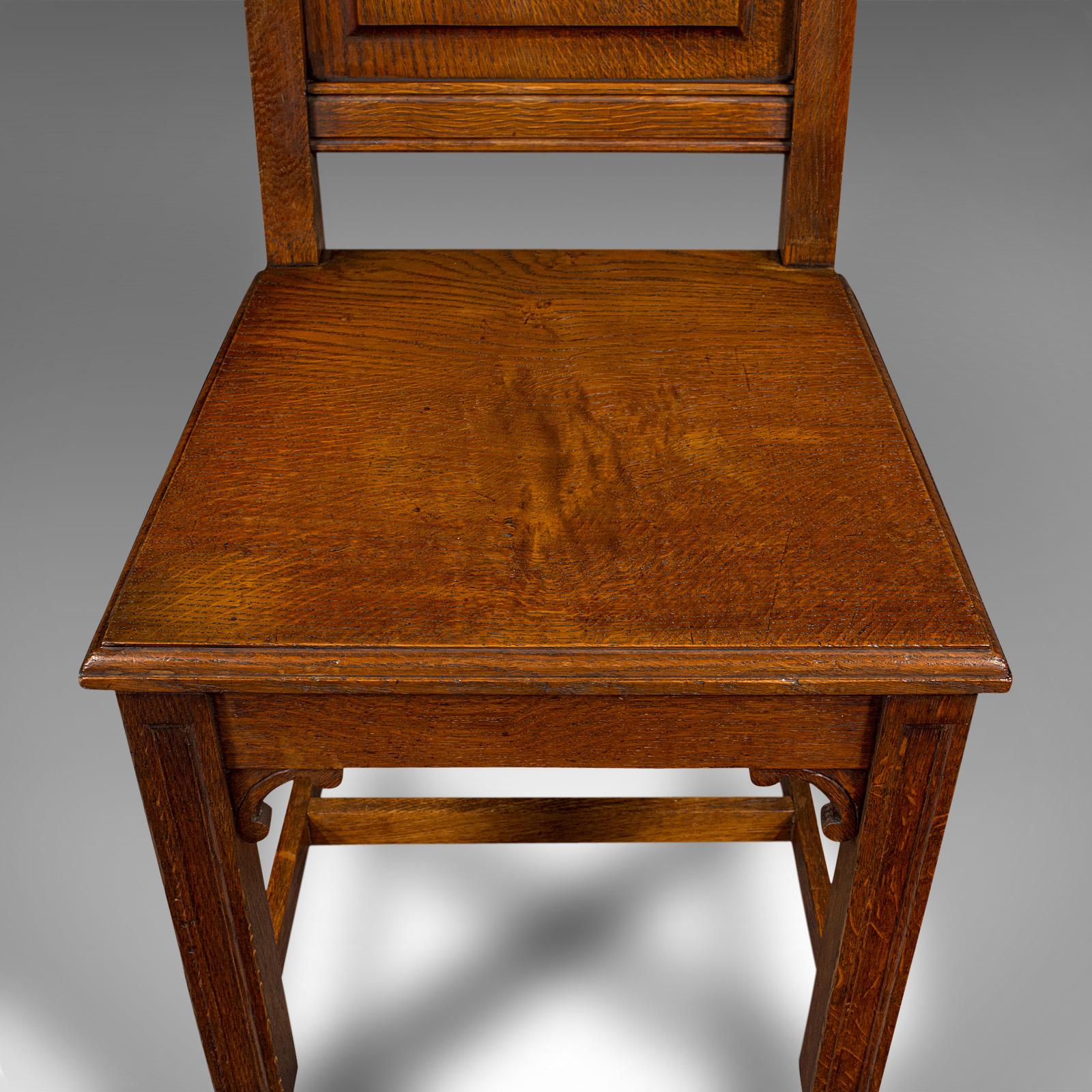 Pair of Antique Hall Chairs, English Oak, Dining Seat, Ecclesiastical, Victorian For Sale 5