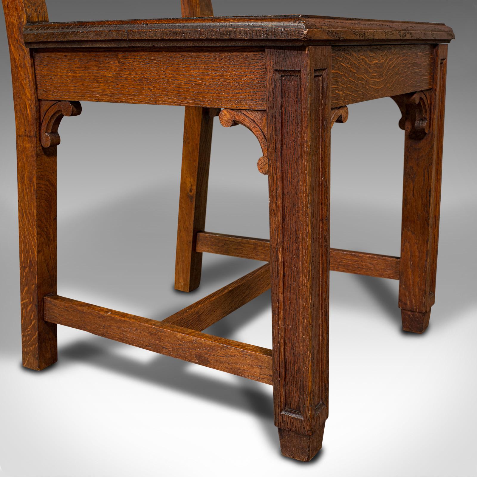 Pair of Antique Hall Chairs, English Oak, Dining Seat, Ecclesiastical, Victorian For Sale 7