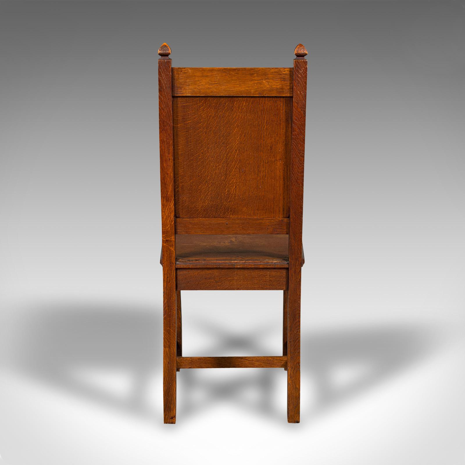 Pair of Antique Hall Chairs, English Oak, Dining Seat, Ecclesiastical, Victorian For Sale 1
