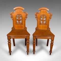 Pair of Antique Hall Chairs, Scottish, Oak, Reception Seats, Regency, Circa 1830