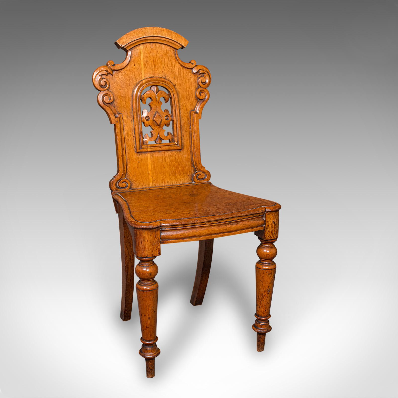 Milieu du XIXe siècle Paire de chaises de salle anciennes, Écosse, Oak, sièges de réception, Regency, Circa 1830 en vente
