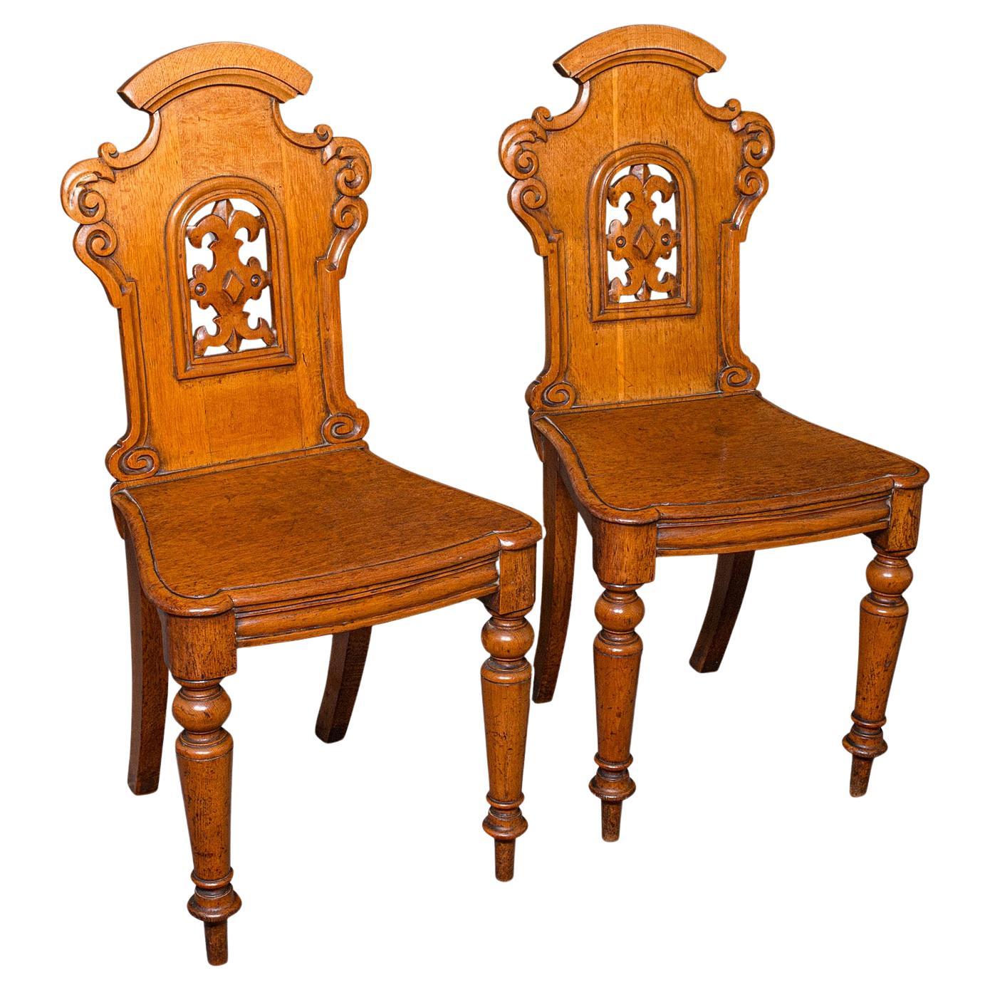 Paire de chaises de salle anciennes, Écosse, Oak, sièges de réception, Regency, Circa 1830