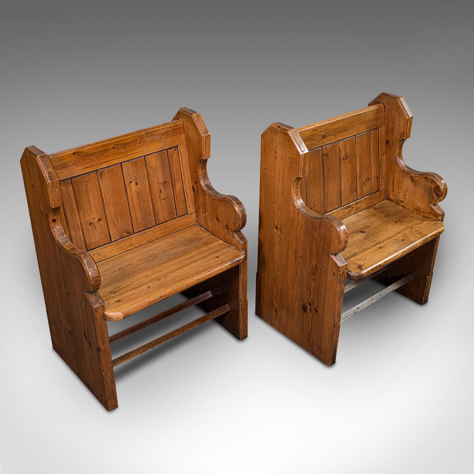 Pair of Antique Hall Seats, English, Pine, Reception, Conservatory, Victorian For Sale 2