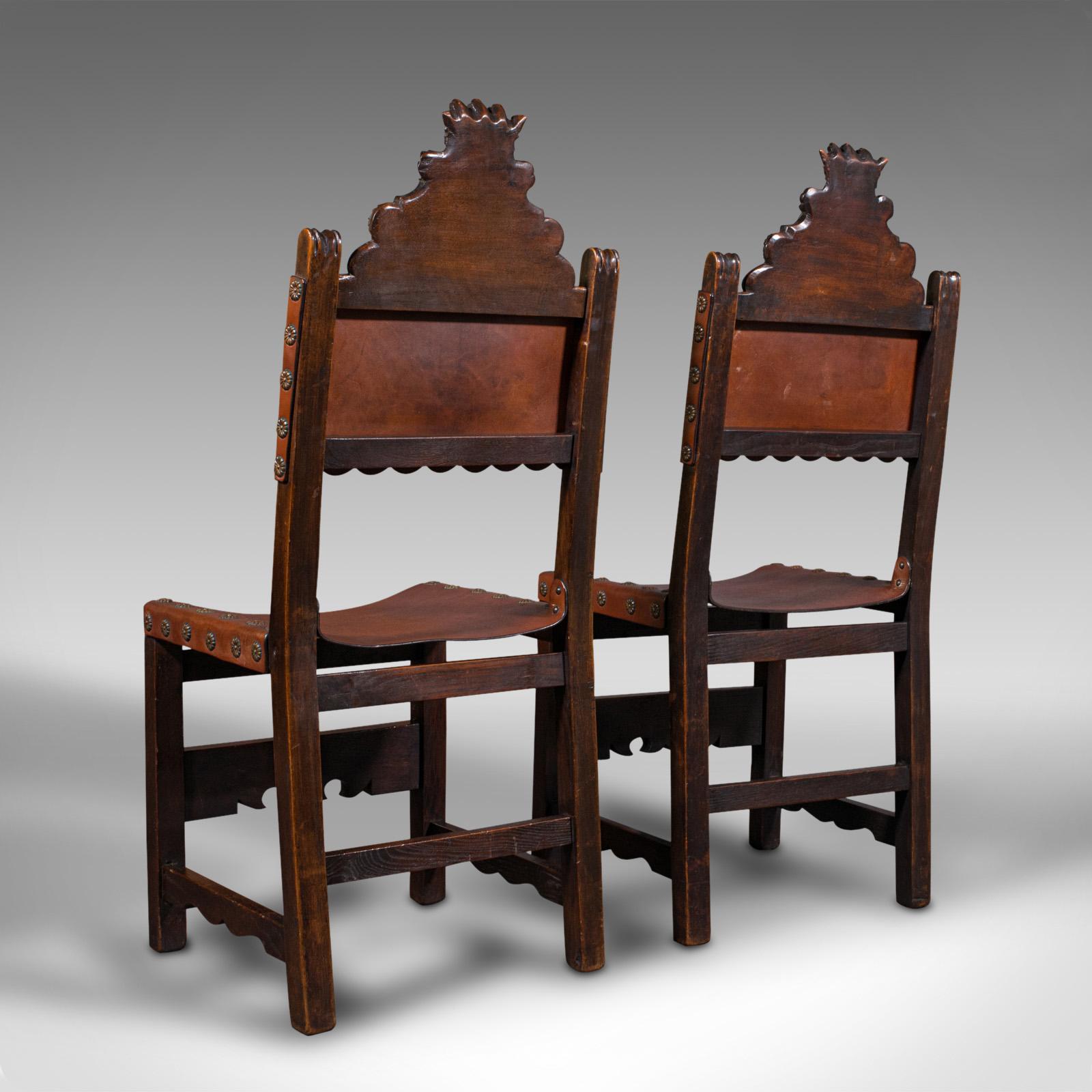 Pine Pair of Antique Hall Seats, Scottish, Side Chair, Jacobean Revival, Edwardian