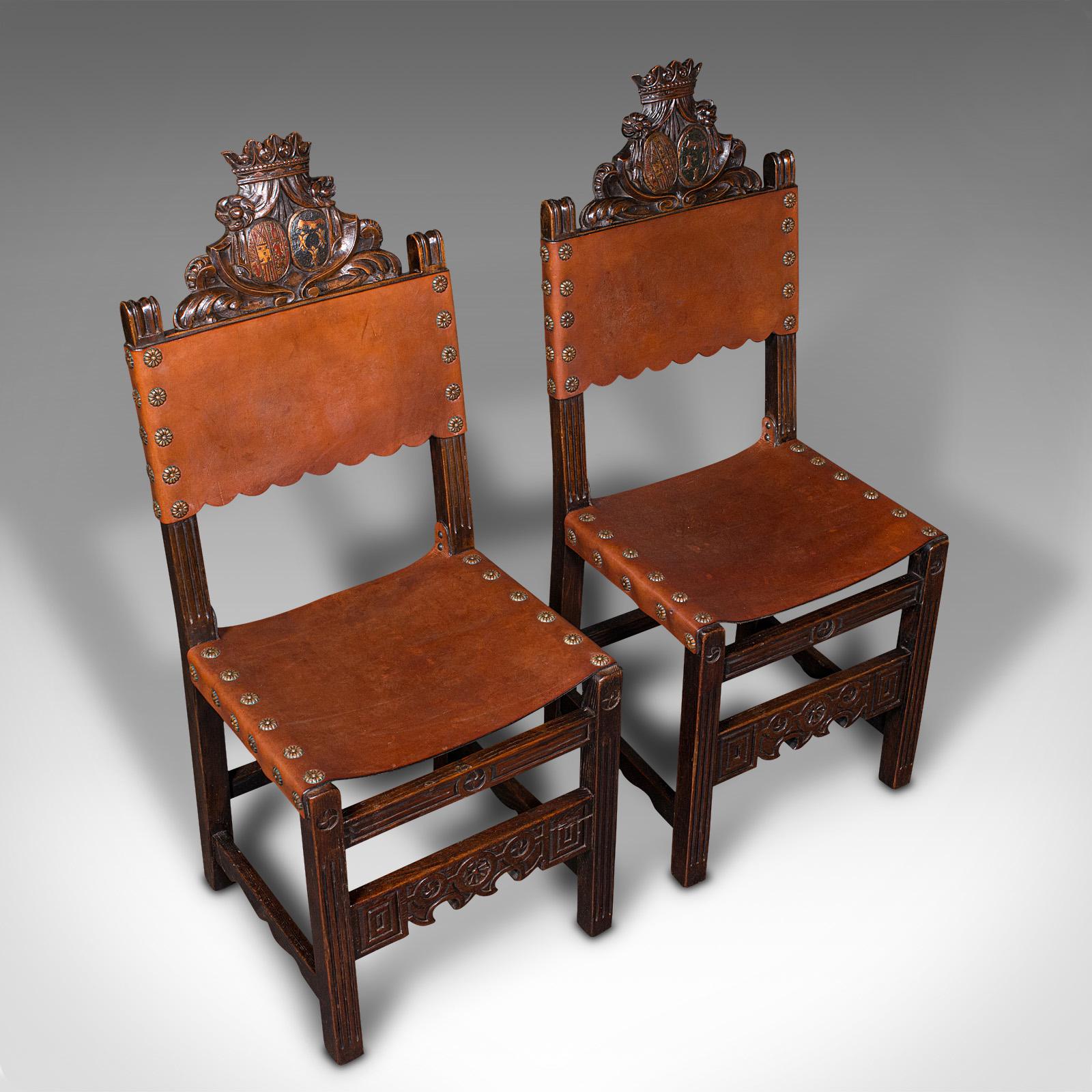 Pair of Antique Hall Seats, Scottish, Side Chair, Jacobean Revival, Edwardian 1